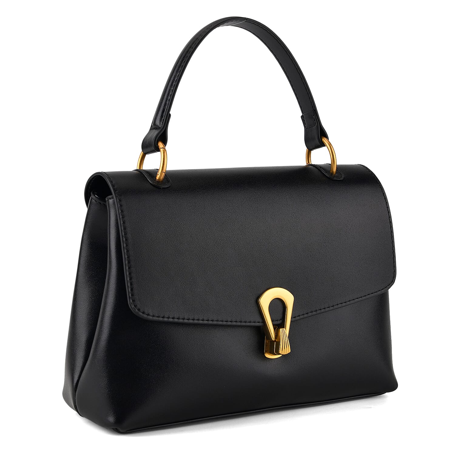Genuine Leather Top-Handle Satchel Bag with Adjustable Shoulder Strap - Black