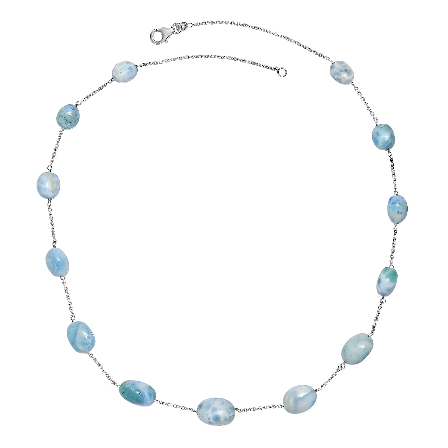D'Joy - Larimar Beads Necklace (Size - 20) in Rhodium Overlay Sterling Silver 90.00 Ct.
