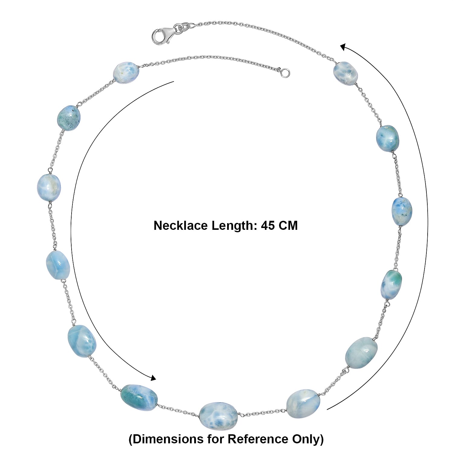 D'Joy - Larimar Beads Necklace (Size - 20) in Rhodium Overlay Sterling Silver 90.00 Ct.