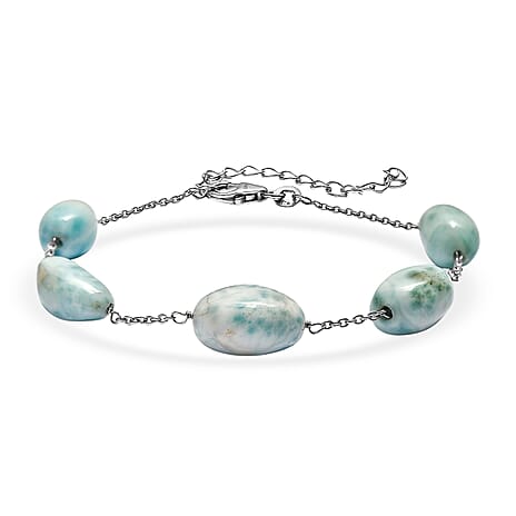 D'Joy Larimar Beads Bracelet (Size - 7.5) in Rhodium OverlaySterling Silver  45.000  Ct.