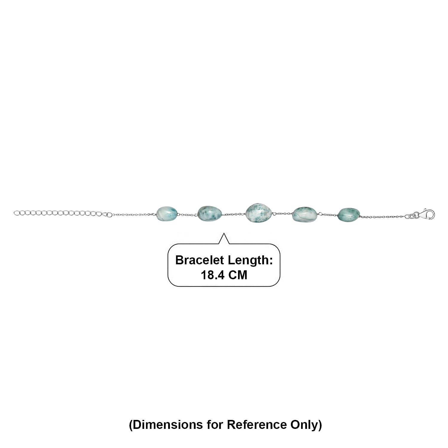D'Joy - Larimar Beads Bracelet (Size - 7.5-2 Ext) in Rhodium Overlay Sterling Silver 45.00 Ct.
