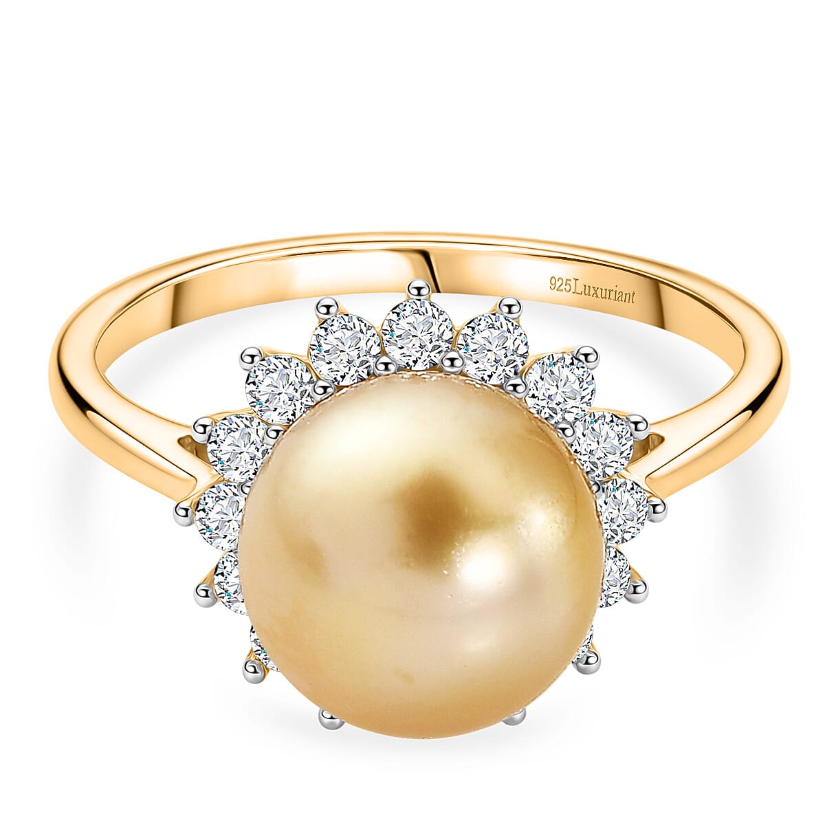 Luxuriant - Golden South Sea Pearl & Lab Grown Diamond (SI-G-H) Halo Ring in 18K Vermeil Yellow Gold Plated Sterling Silver 6.50 Ct.
