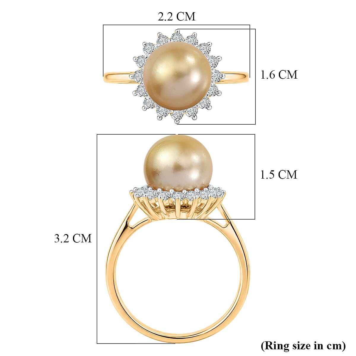 Luxuriant - Golden South Sea Pearl & Lab Grown Diamond (SI-G-H) Halo Ring in 18K Vermeil Yellow Gold Plated Sterling Silver 8.60 Ct.