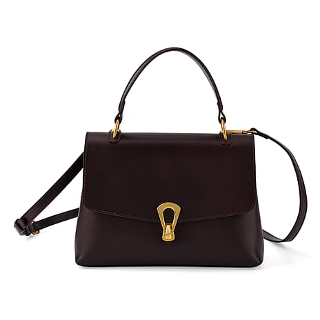 Genuine Leather Top-Handle Satchel Bag with Adjustable Shoulder Strap - Burgundy