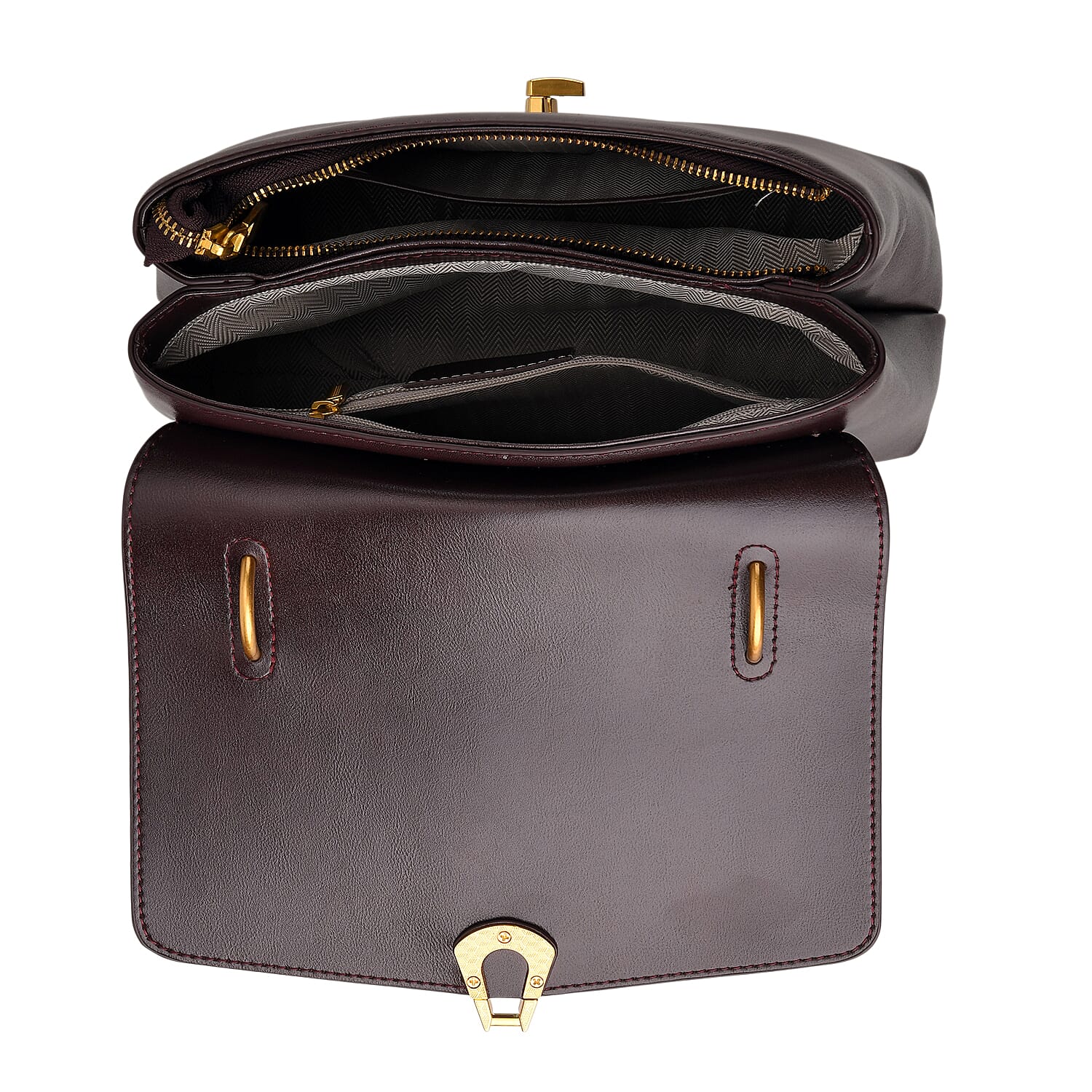 Genuine Leather Top-Handle Satchel Bag with Adjustable Shoulder Strap - Burgundy