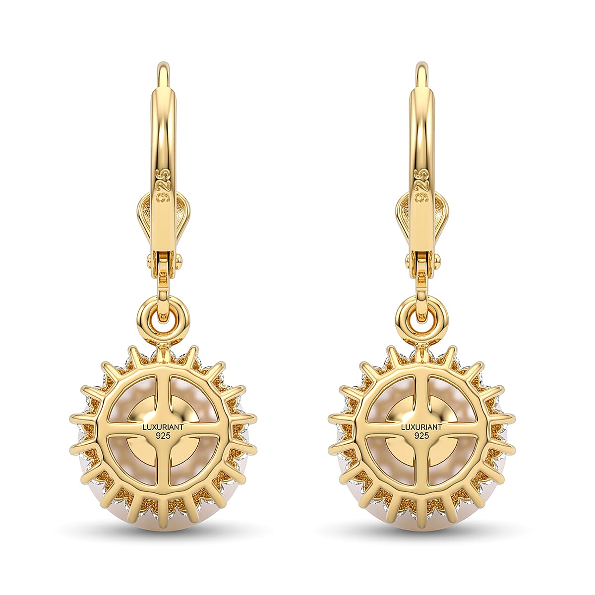 Luxuriant - Golden South Sea Pearl & Lab Grown Diamond (SI-G-H) Lever Back Earring in 18K Vermeil Yellow Gold Plated Sterling Silver 12.16 Ct.