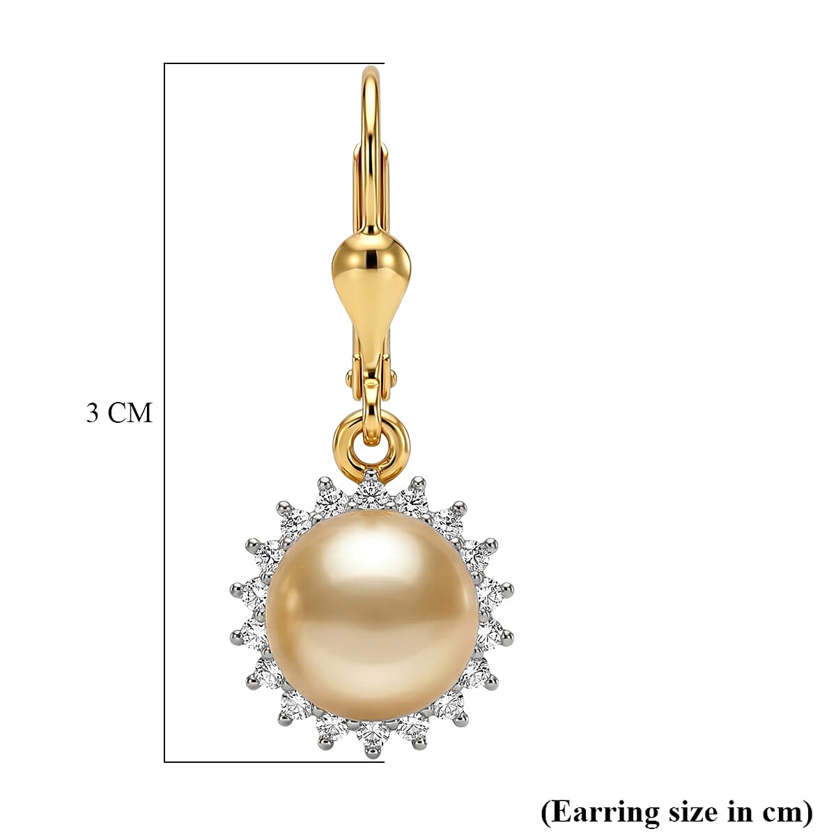 Luxuriant - Golden South Sea Pearl & Lab Grown Diamond (SI-G-H) Lever Back Earring in 18K Vermeil Yellow Gold Plated Sterling Silver 12.16 Ct.