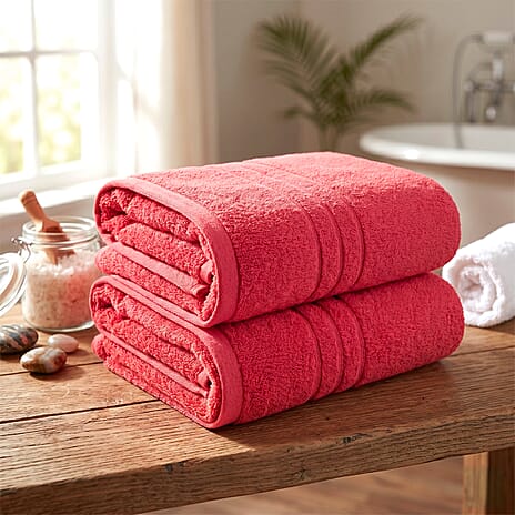 Livmore Set of 2 - Cotton Bath Sheets 550GSM (Size 88x172cm) - Coral