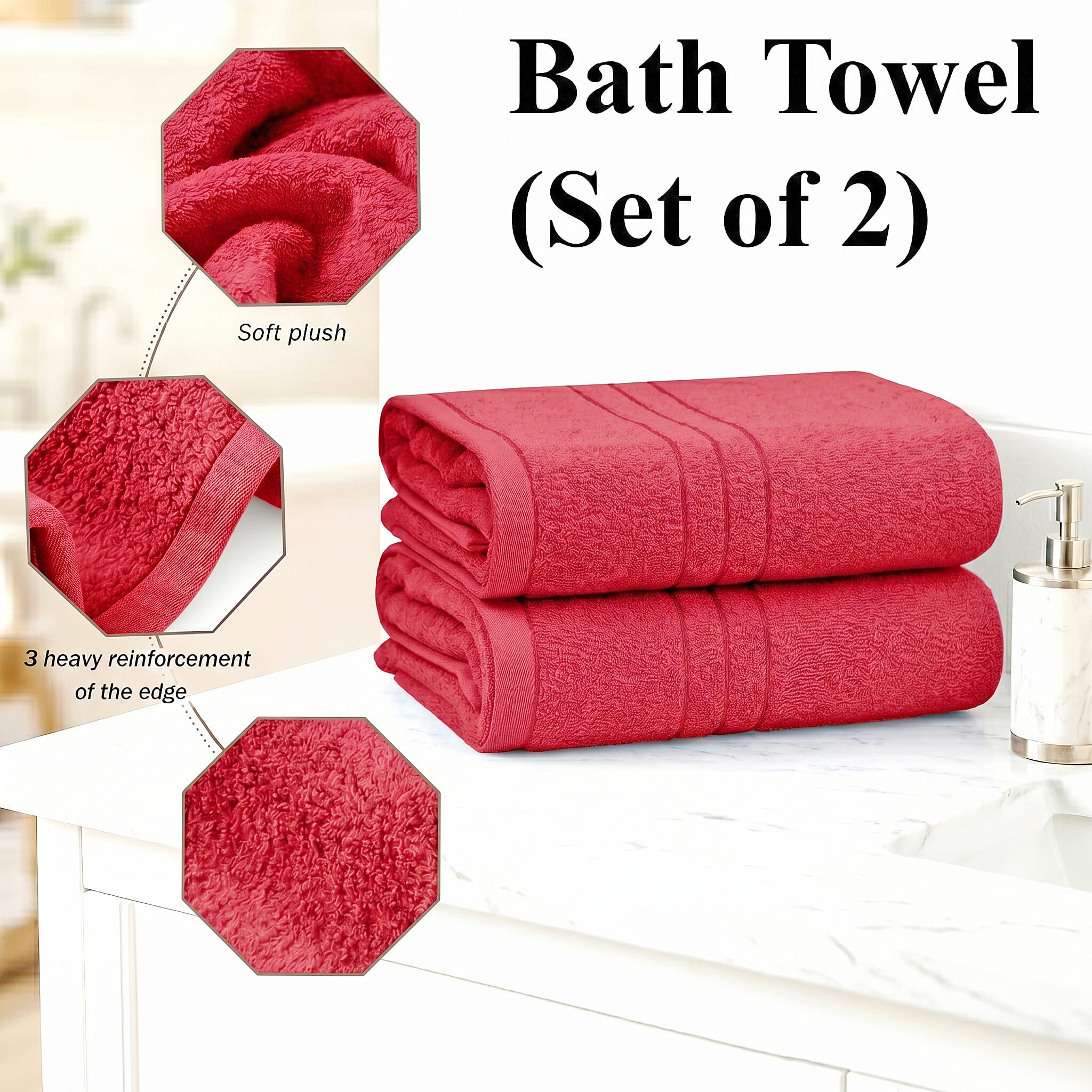 Livmore Set of 2 - Cotton Bath Sheets 550GSM (Size 88x172cm) - Coral