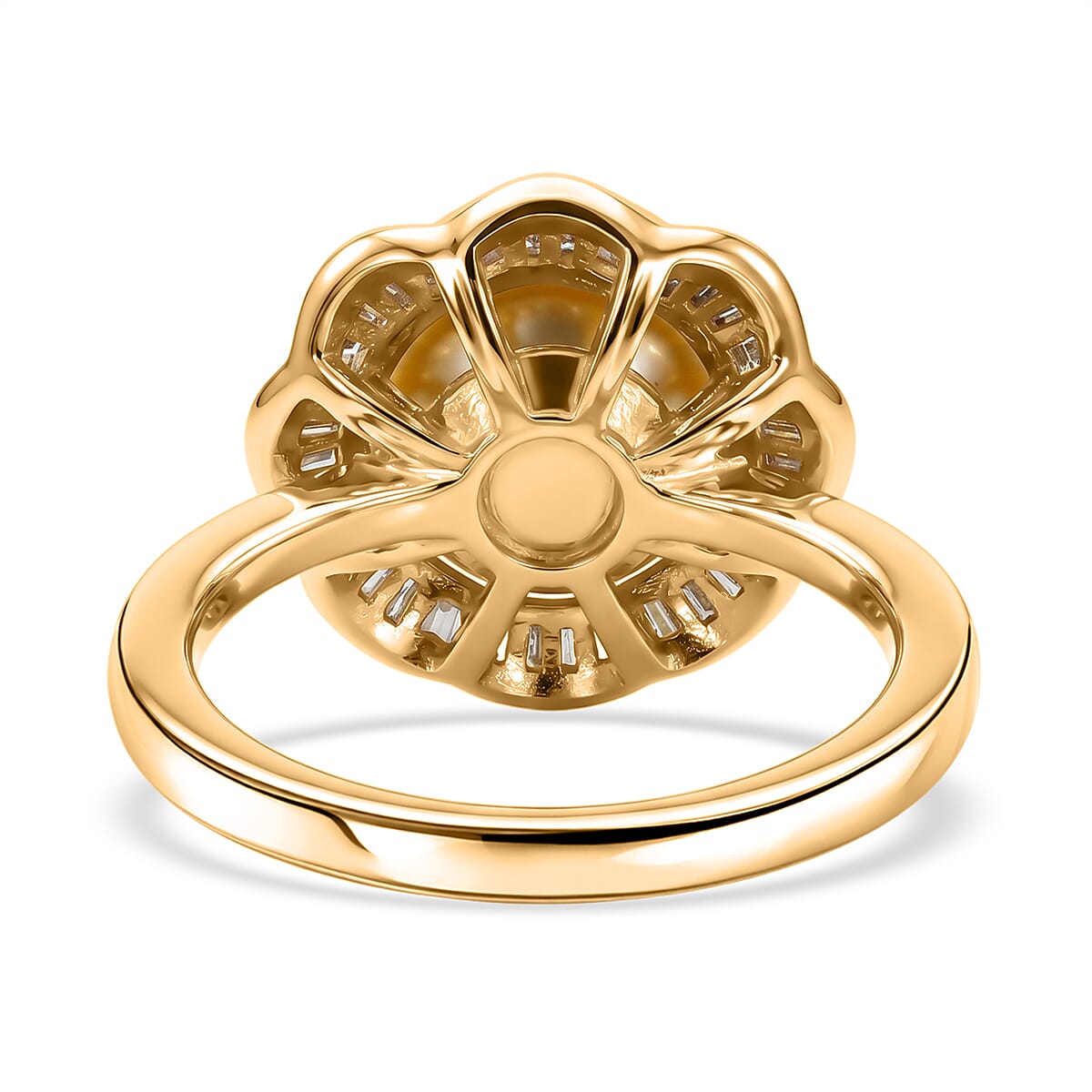 Royal Bali Collection - D'Joy Golden South Sea Pearl & White Diamond Halo Ring in 18K Vermeil Yellow Gold Plated Sterling Silver 8.46 Ct.