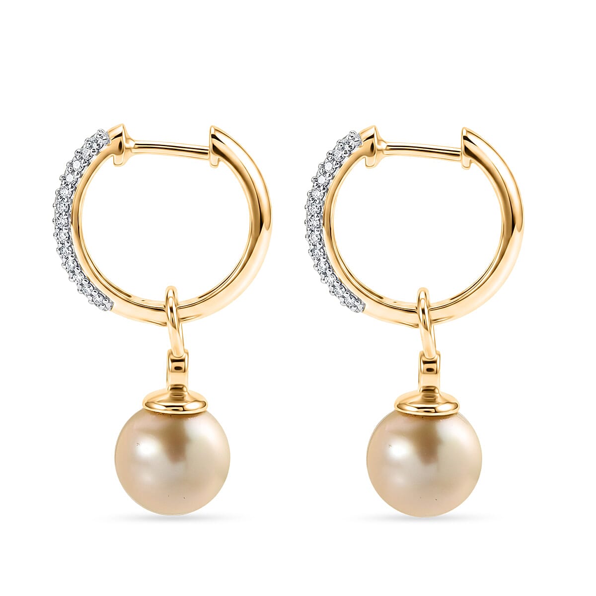 Luxuriant - Golden South Sea Pearl & Lab Grown Diamond (SI-G-H) Hoop Earring in 18K Vermeil Yellow Gold Plated Sterling Silver 11.12 Ct.