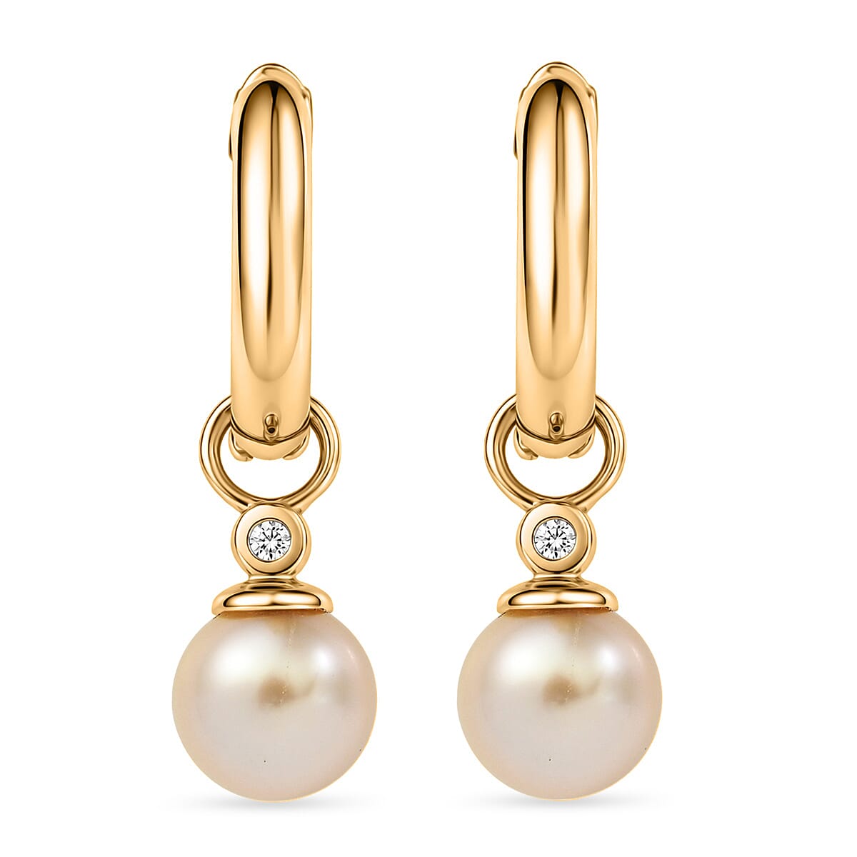 Luxuriant - Golden South Sea Pearl & Lab Grown Diamond (SI-G-H) Hoop Earring in 18K Vermeil Yellow Gold Plated Sterling Silver 11.12 Ct.