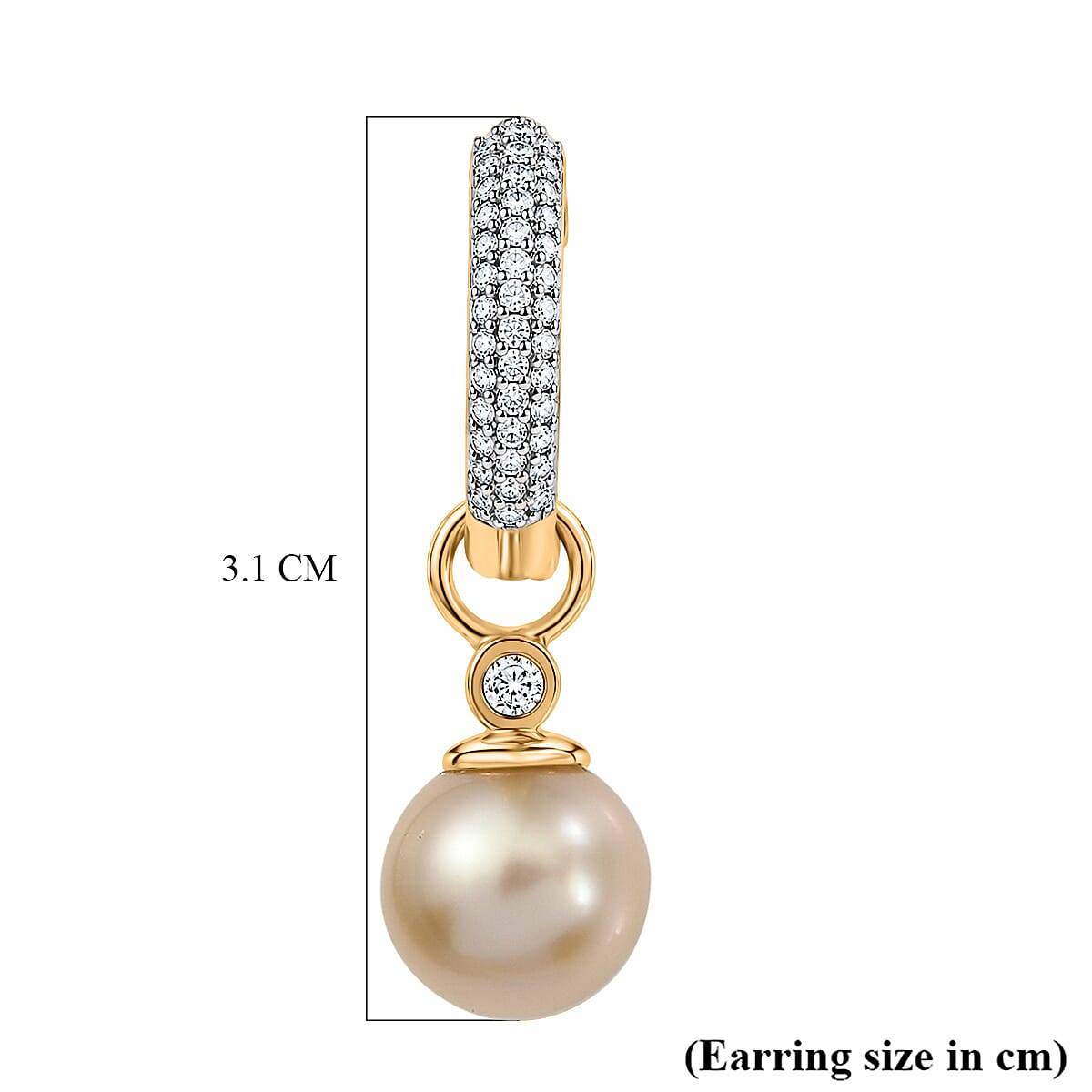 Luxuriant - Golden South Sea Pearl & Lab Grown Diamond (SI-G-H) Hoop Earring in 18K Vermeil Yellow Gold Plated Sterling Silver 11.12 Ct.
