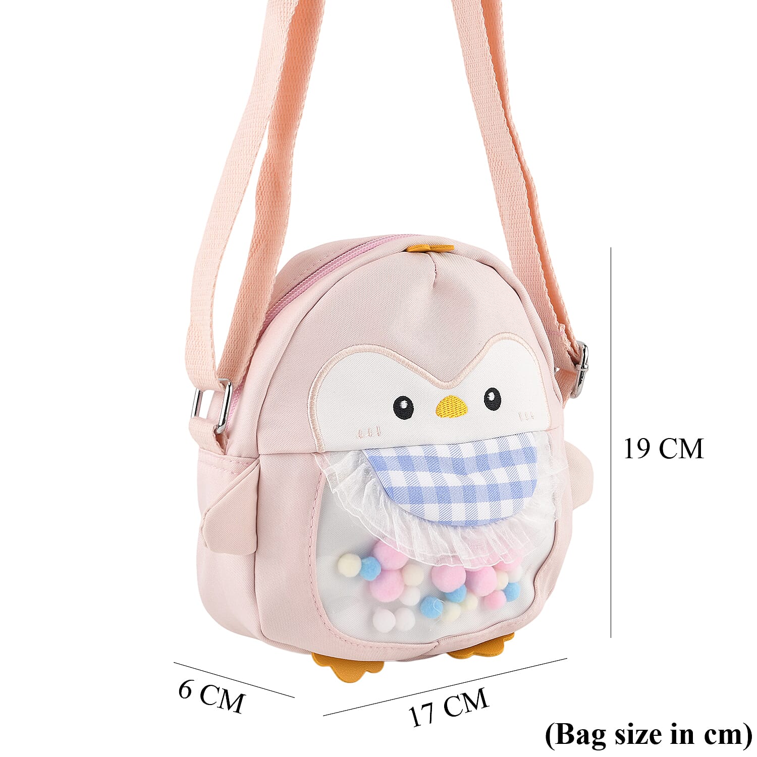 Novelty Penguin Cartoon Crossbody Ita Bag with Pom Pom Window - Pink