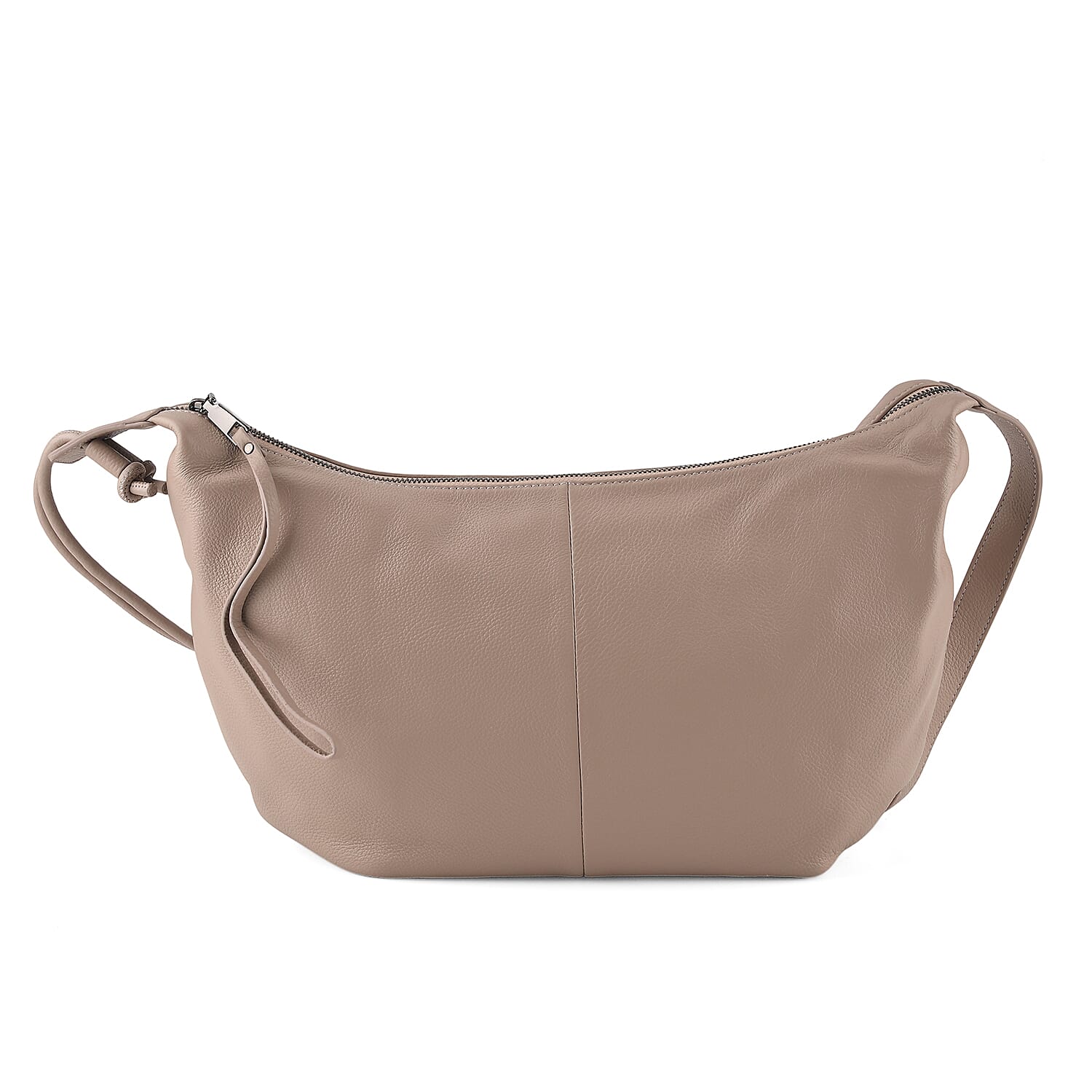 Genuine Leather Slouchy Crescent Hobo Crossbody Bag - Beige