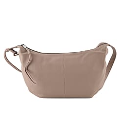 Genuine Leather Slouchy Crescent Hobo Crossbody Bag - Beige