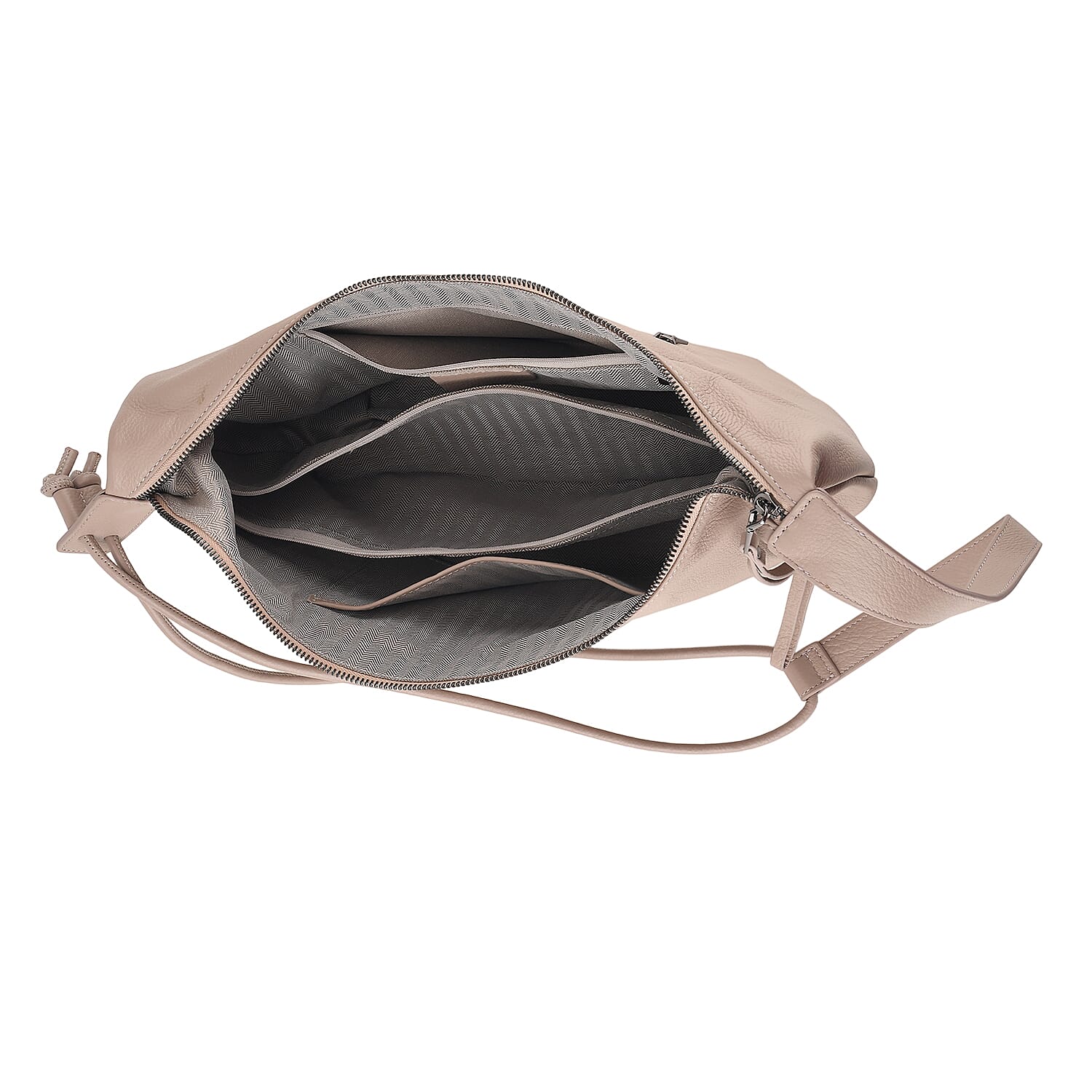 Genuine Leather Slouchy Crescent Hobo Crossbody Bag - Beige