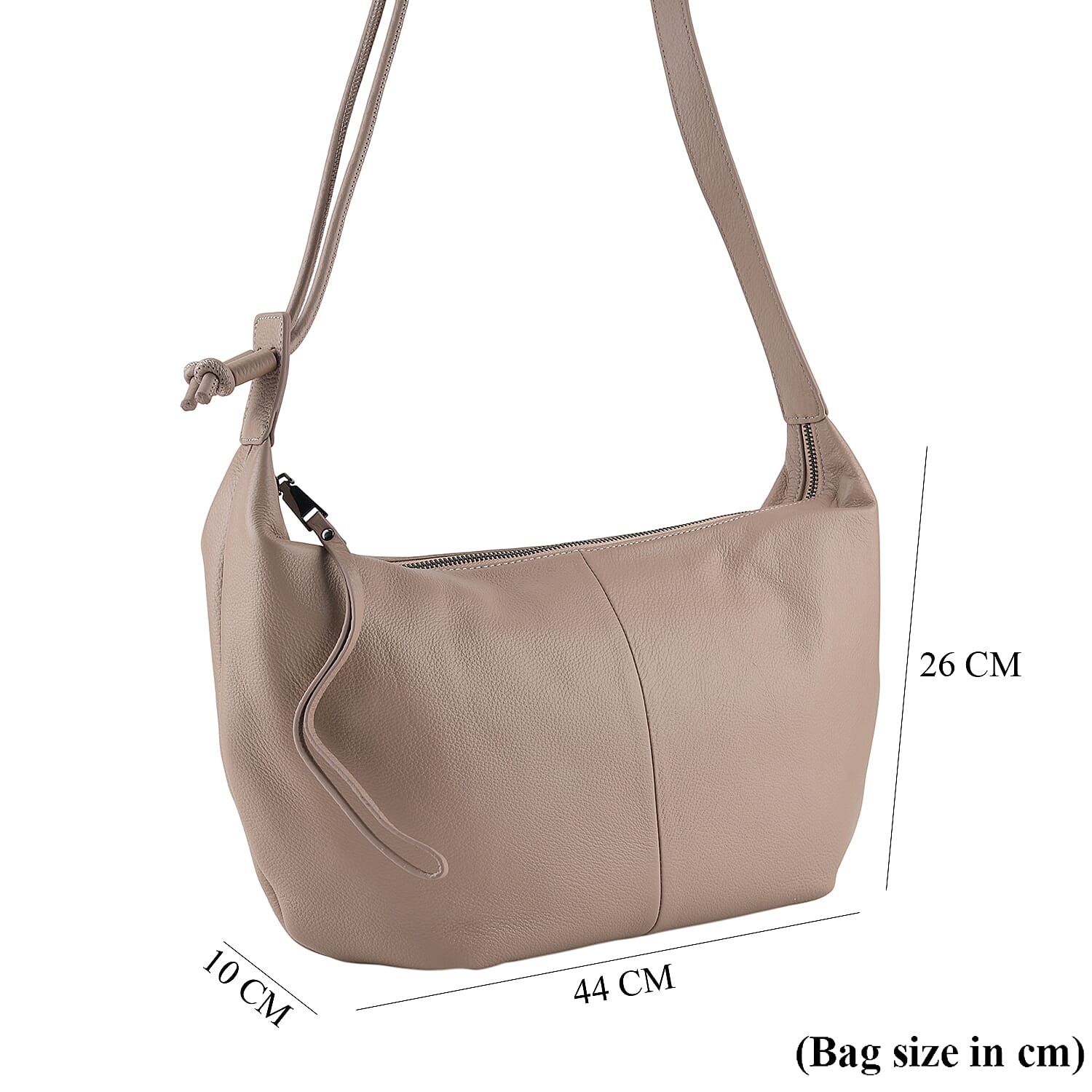 Genuine Leather Slouchy Crescent Hobo Crossbody Bag - Beige