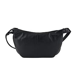 Genuine Leather Slouchy Crescent Hobo Crossbody Bag - Beige