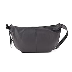 Genuine Leather Slouchy Crescent Hobo Crossbody Bag - Beige