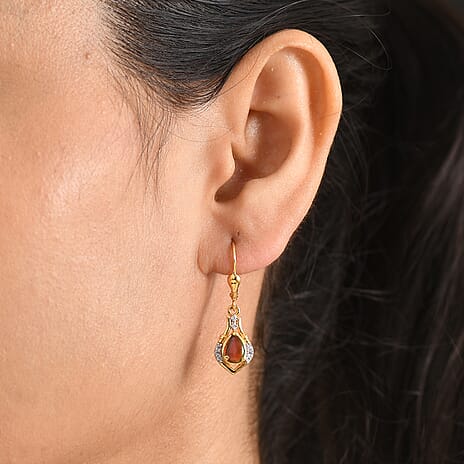 D'Joy - Ammolite & White Zircon Lever Back Earring in 18K Vermeil Yellow Gold Plated Sterling Silver 1.70 Ct.