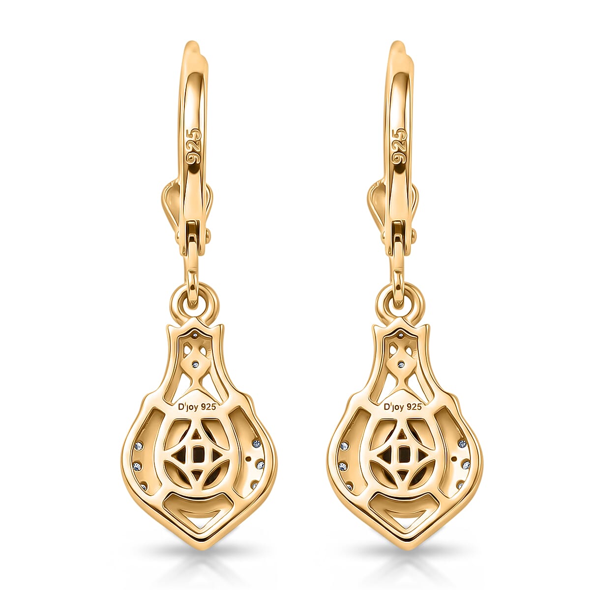 D'Joy - Ammolite & White Zircon Lever Back Earring in 18K Vermeil Yellow Gold Plated Sterling Silver 1.70 Ct.