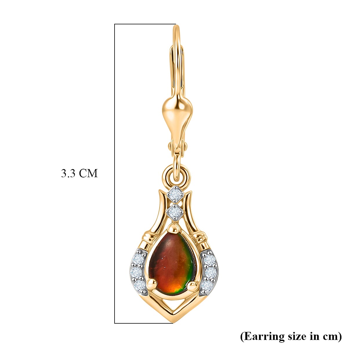 D'Joy - Ammolite & White Zircon Lever Back Earring in 18K Vermeil Yellow Gold Plated Sterling Silver 1.70 Ct.