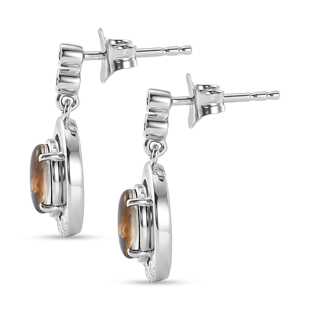D'Joy - Ammolite & Moissanite Dangling Earring with Push Post in Rhodium Overlay Sterling Silver 1.80 Ct.