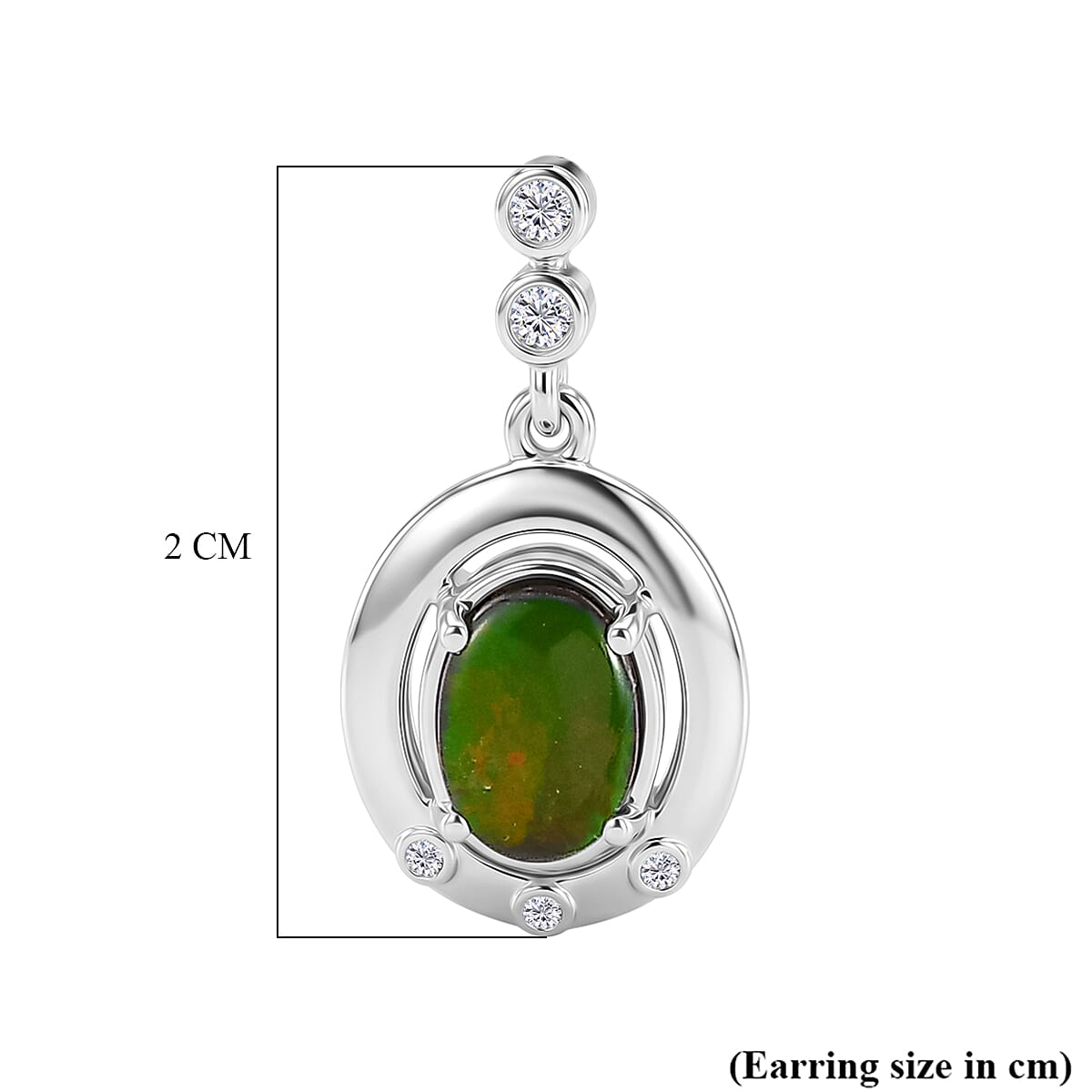D'Joy - Ammolite & Moissanite Dangling Earring with Push Post in Rhodium Overlay Sterling Silver 1.80 Ct.
