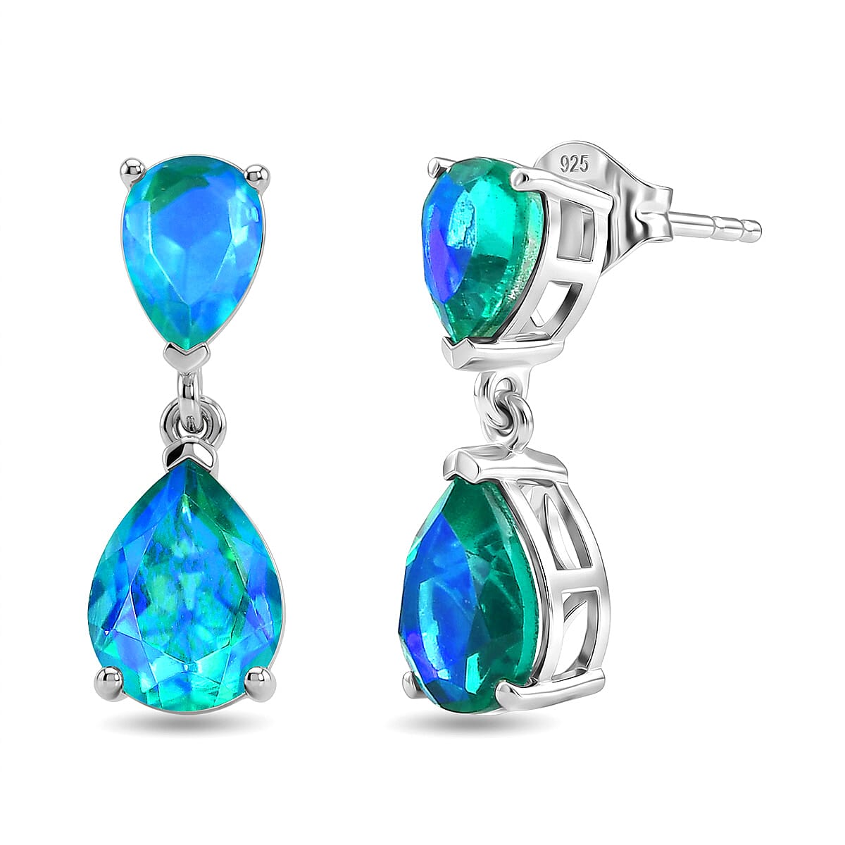 D'Joy - Peacock Triplet Quartz Dangling Earring with Post in Platinum Overlay Sterling Silver 5.00 Ct.