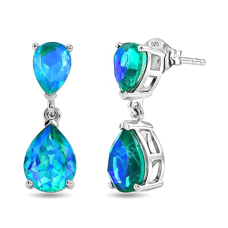 D'Joy - Peacock Triplet Quartz Dangling Earring with Post in Platinum Overlay Sterling Silver 5.00 Ct.