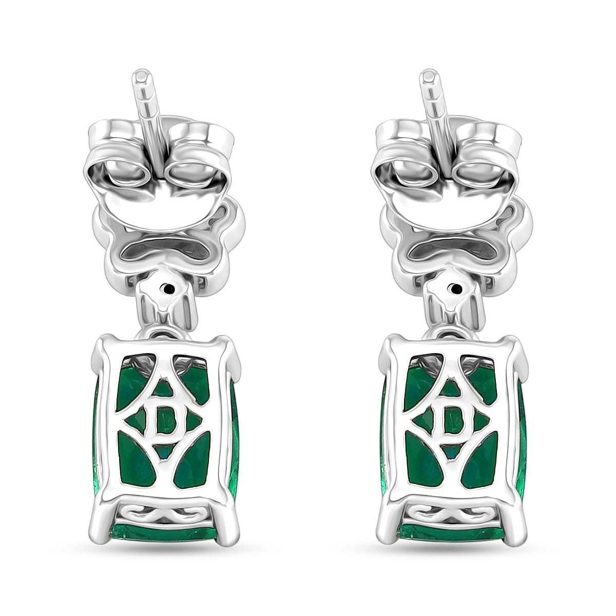 D'Joy - Peacock Triplet Quartz & White Zircon Dangling Earring with Push Post in Platinum Overlay Sterling Silver 3.16 Ct.