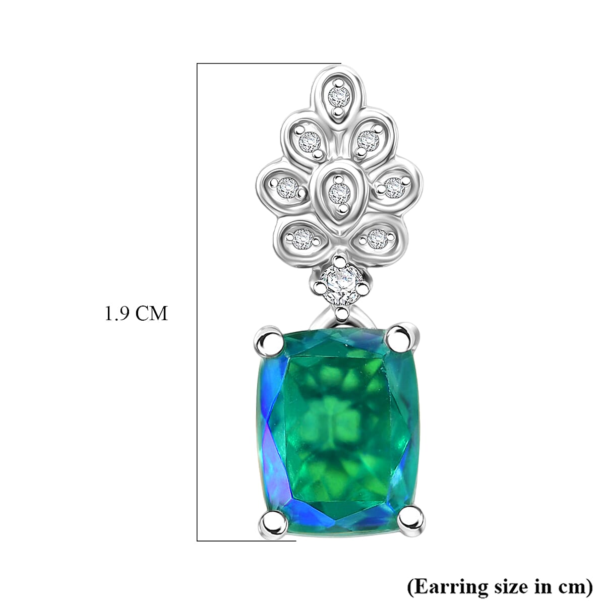 D'Joy - Peacock Triplet Quartz & White Zircon Dangling Earring with Push Post in Platinum Overlay Sterling Silver 3.16 Ct.
