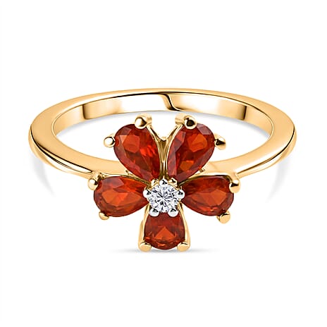 Luxuriant - Fire Opal & Lab Grown Diamond (SI-G-H) Floral Ring in Yellow Gold Plated Sterling Silver 0.72 Ct.