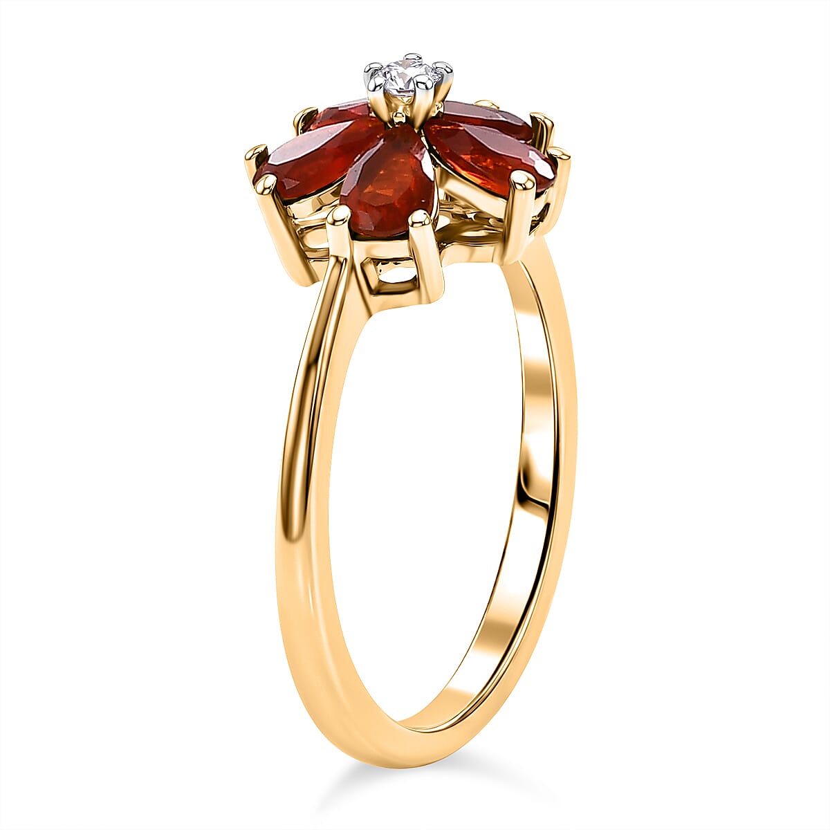 Luxuriant - Fire Opal & Lab Grown Diamond (SI-G-H) Floral Ring in Yellow Gold Plated Sterling Silver 0.72 Ct.
