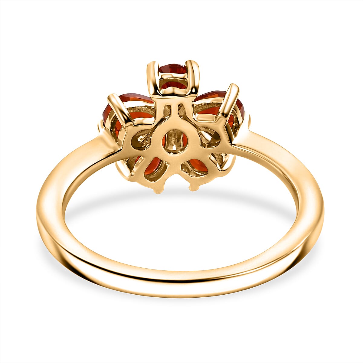 Luxuriant - Fire Opal & Lab Grown Diamond (SI-G-H) Floral Ring in Yellow Gold Plated Sterling Silver 0.72 Ct.