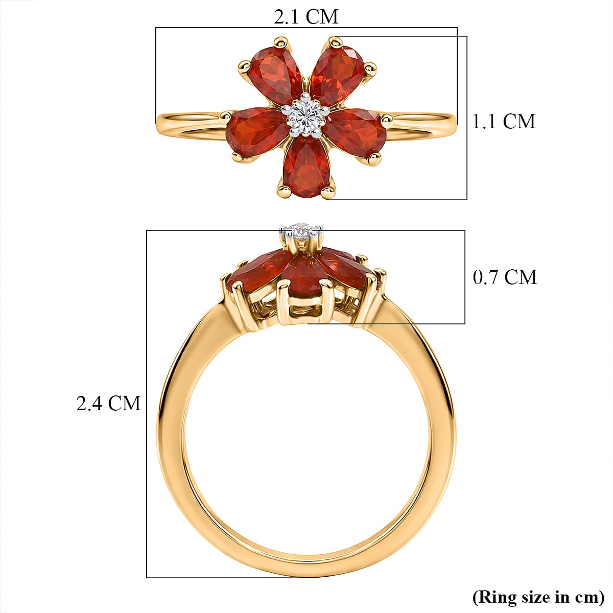 Luxuriant - Fire Opal & Lab Grown Diamond (SI-G-H) Floral Ring in Yellow Gold Plated Sterling Silver 0.72 Ct.