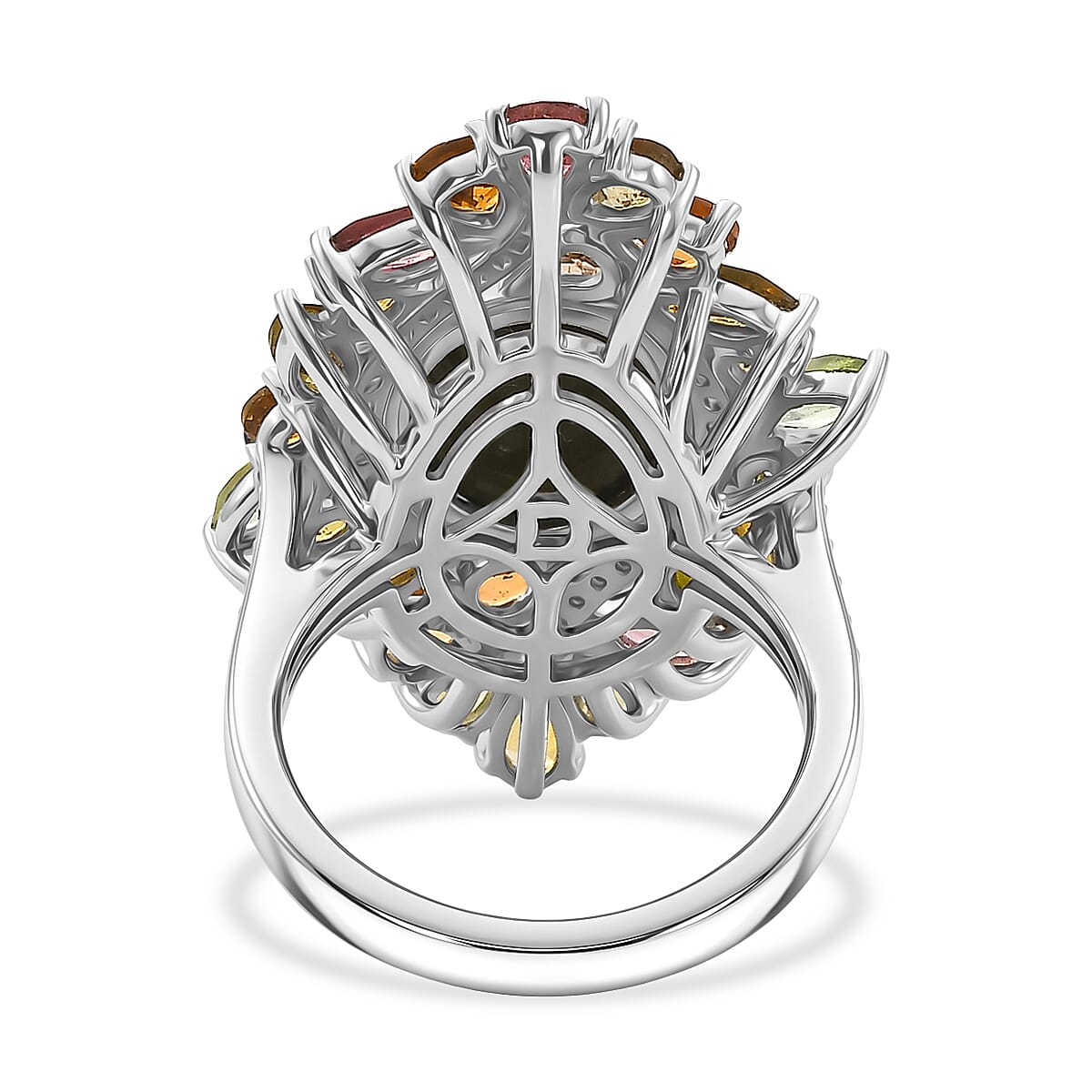 D'Joy - Boulder Opal Triplet, White Zircon & Multi-Tourmaline Cluster Ring in Rhodium Overlay Sterling Silver 6.70 Ct.