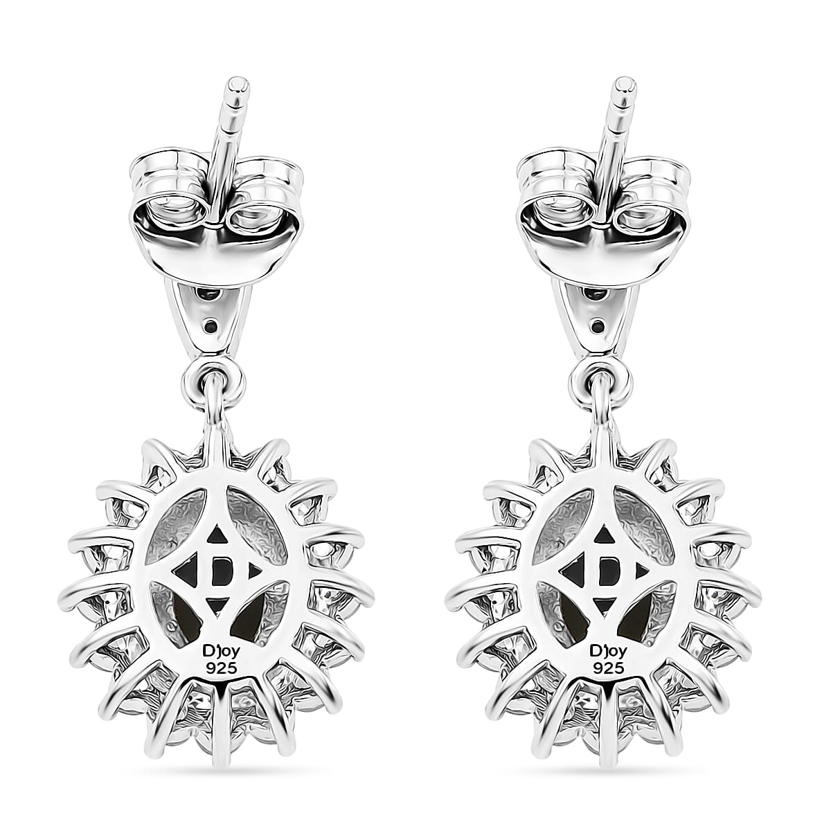 D'Joy - Boulder Opal Triplet & White Zircon Dangling Earring with Push Back in Rhodium Overlay Sterling Silver 2.50 Ct.