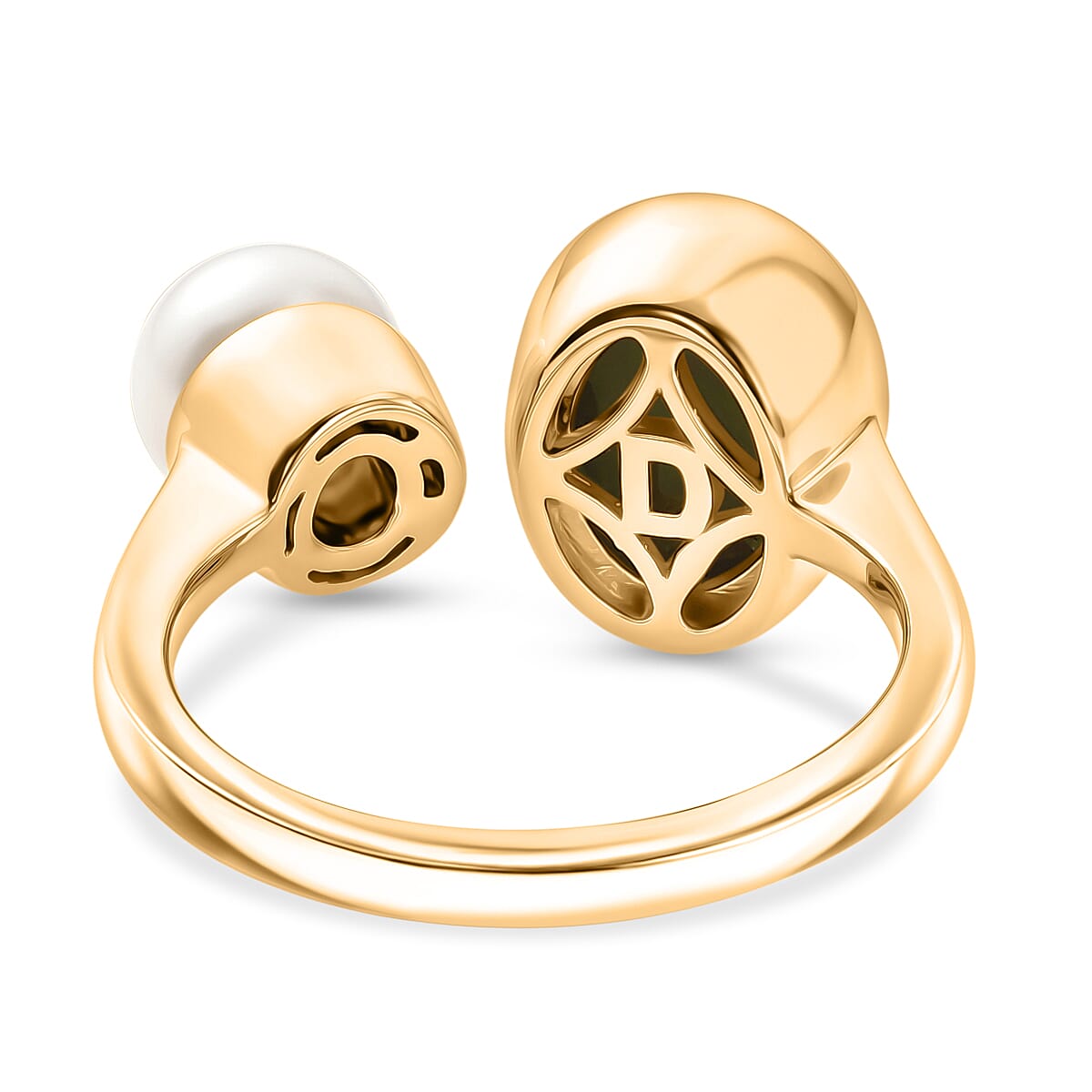 D'Joy - Boulder Opal Triplet & Fresh Water Pearl Ring in Yellow Gold Plated Sterling Silver 2.87 Ct.