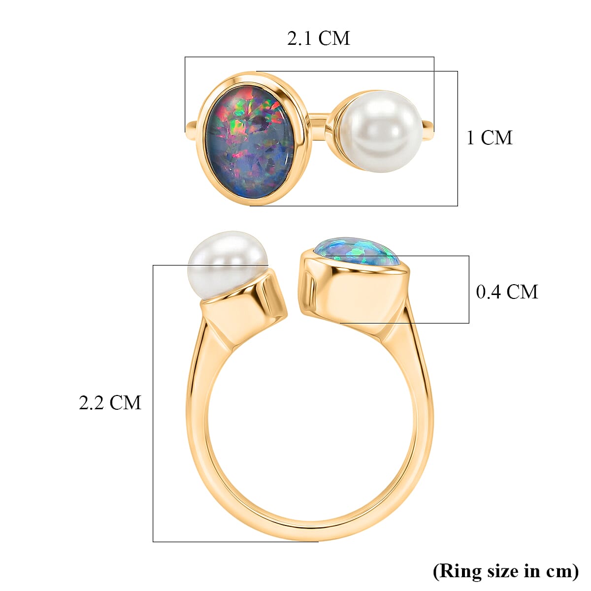 D'Joy - Boulder Opal Triplet & Fresh Water Pearl Ring in Yellow Gold Plated Sterling Silver 2.87 Ct.