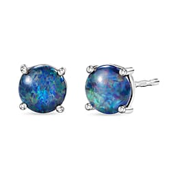 D'Joy - Boulder Opal Triplet Solitaire Stud Push Post Earring in Yellow Gold Plated Sterling Silver 1.64 Ct.