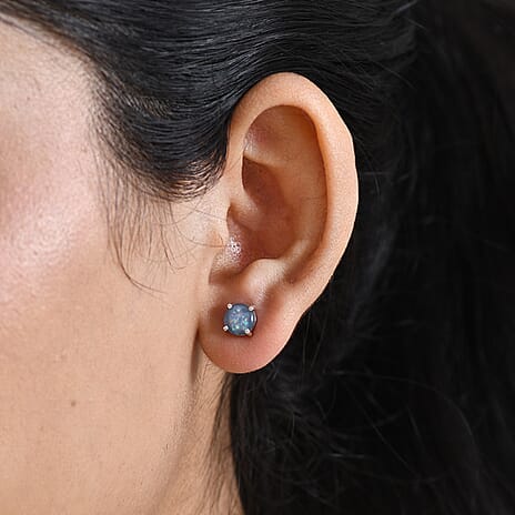 D'Joy - Boulder Opal Triplet Solitaire Stud Push Post Earring in Platinum Overlay Sterling Silver 1.64 Ct.