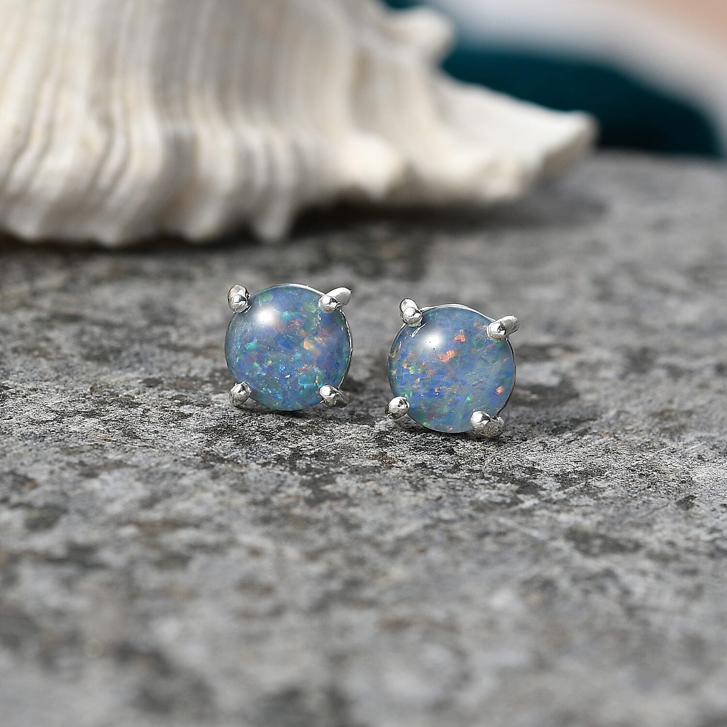 D'Joy - Boulder Opal Triplet Solitaire Stud Push Post Earring in Platinum Overlay Sterling Silver 1.64 Ct.