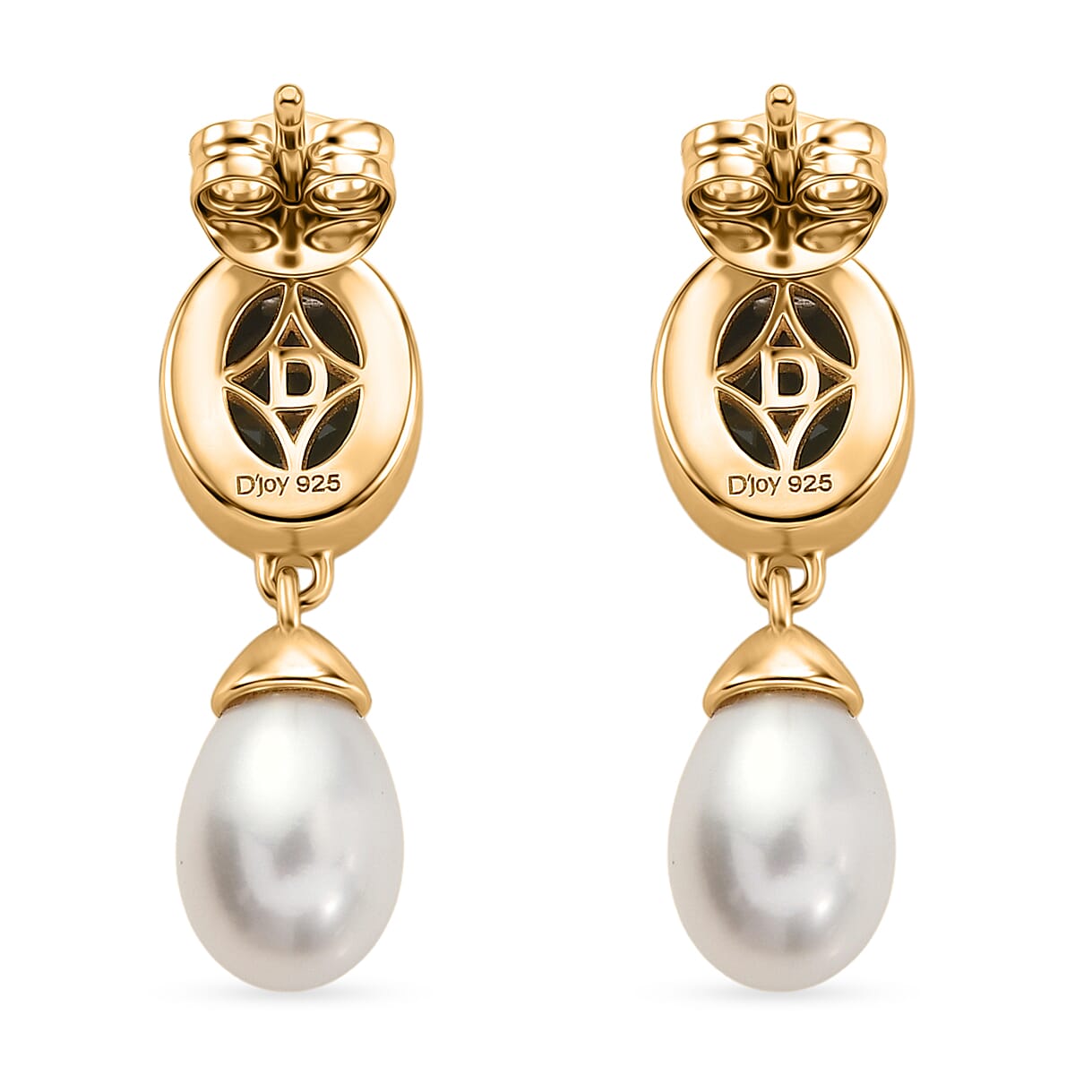 D'Joy - Boulder Opal Triplet & Fresh Water Pearl Dangling Earring with Push Post in Yellow Gold Plated Sterling Silver 7.65 Ct.