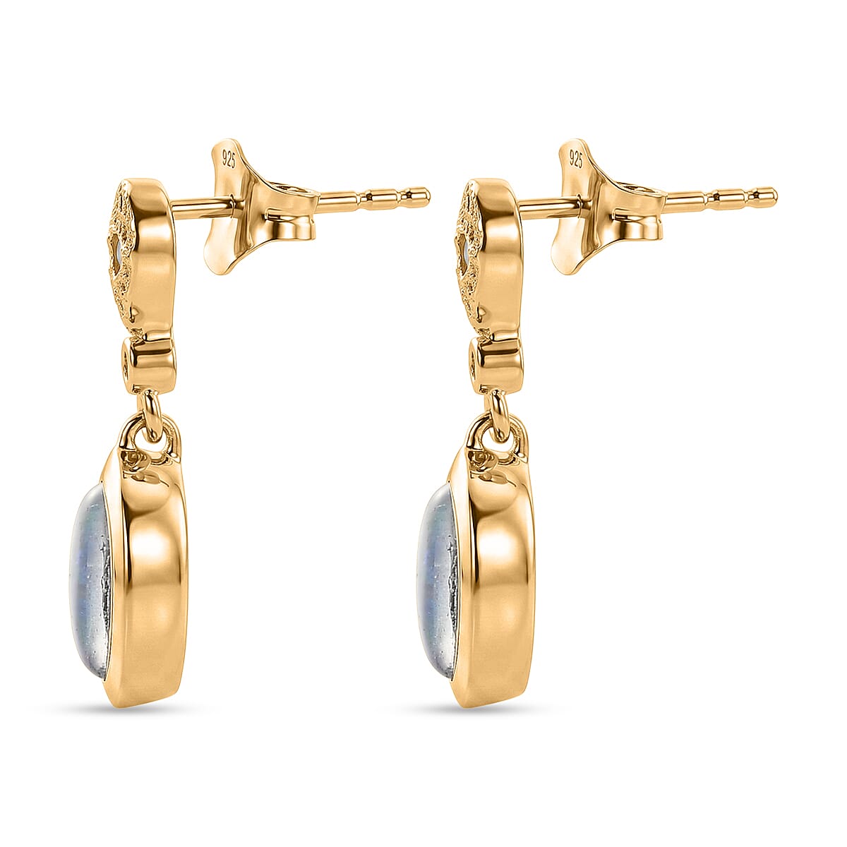 D'Joy - Boulder Opal Triplet & White Zircon Dangling Earring with Push Post in Yellow Gold Plated Sterling Silver 1.75 Ct.