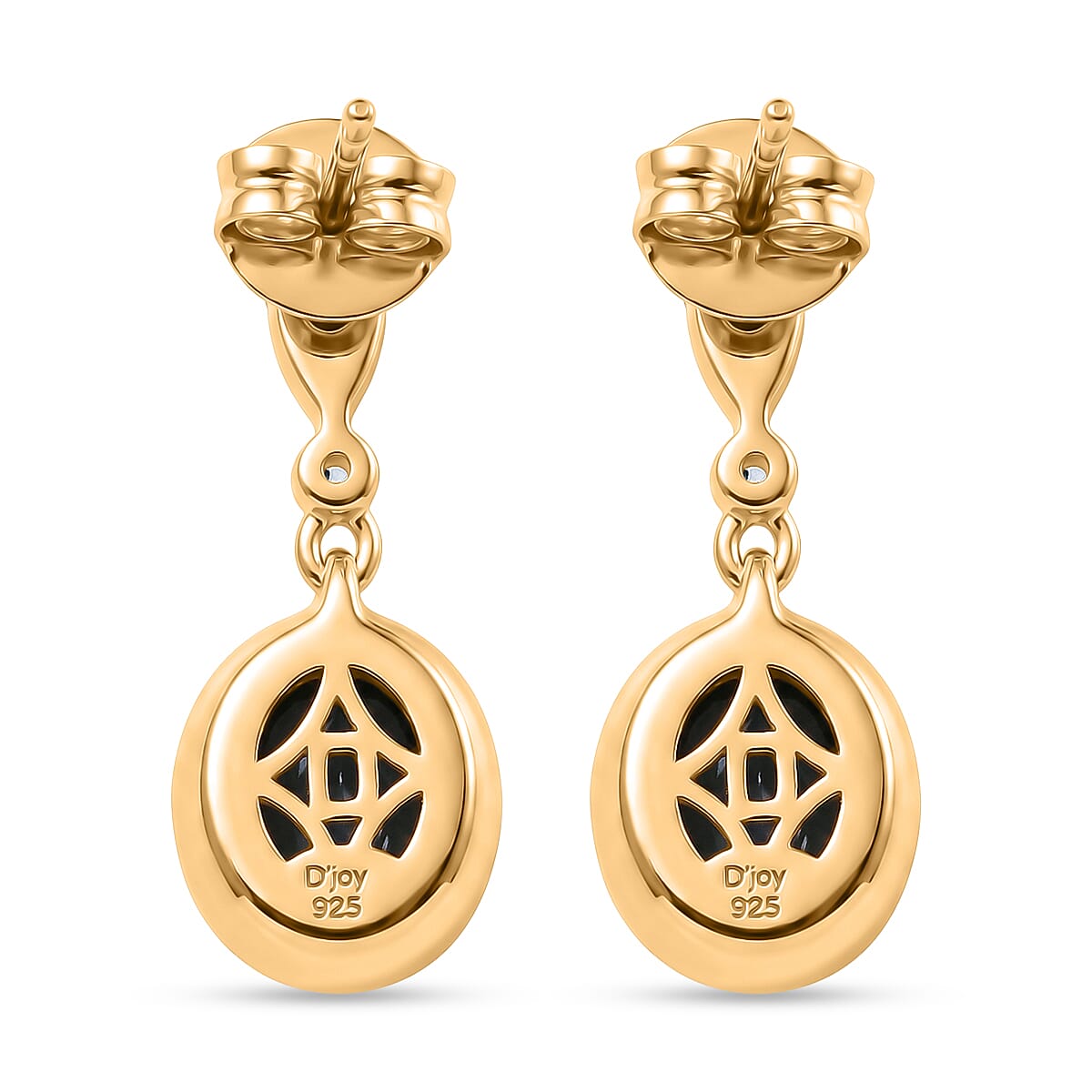 D'Joy - Boulder Opal Triplet & White Zircon Dangling Earring with Push Post in Yellow Gold Plated Sterling Silver 1.75 Ct.