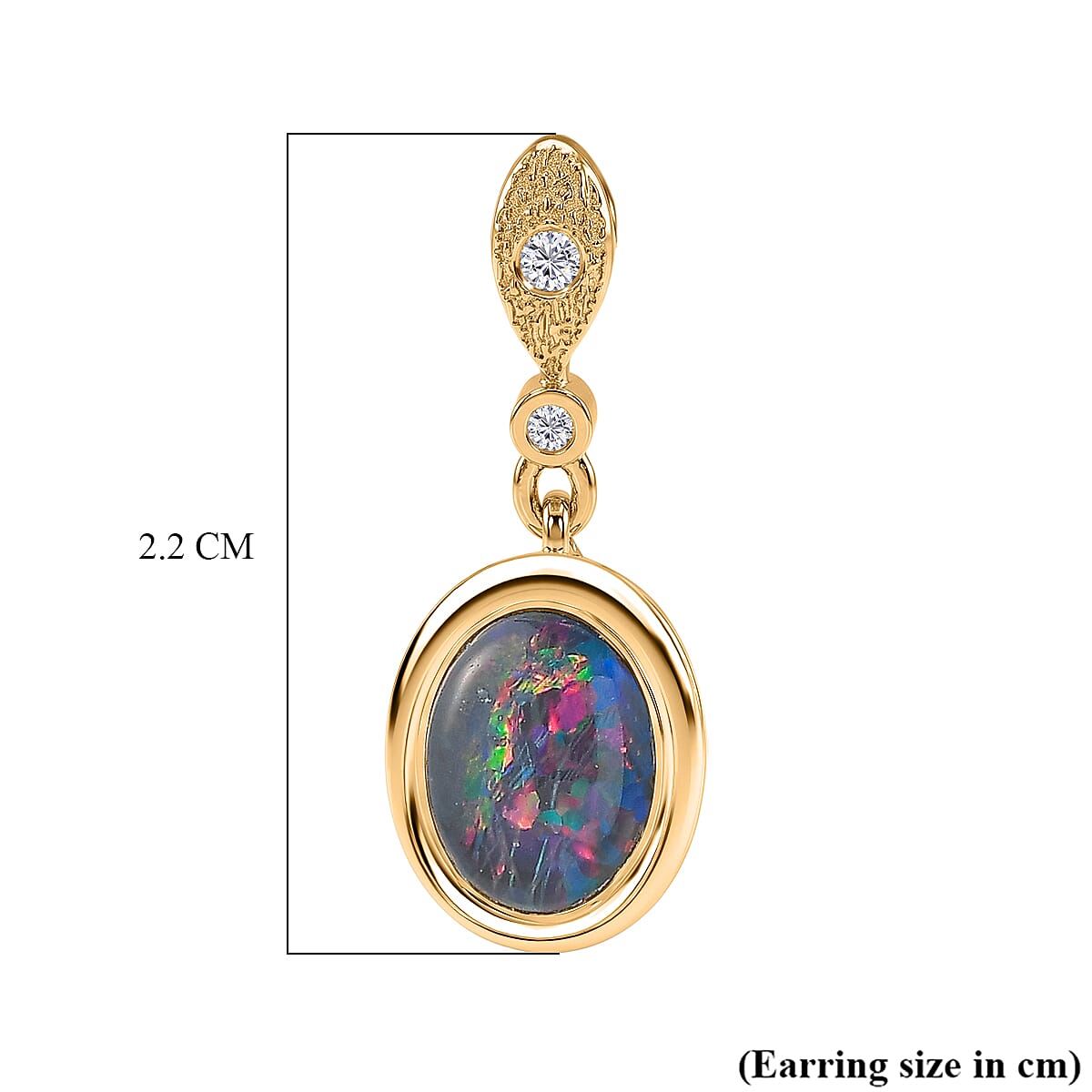 D'Joy - Boulder Opal Triplet & White Zircon Dangling Earring with Push Post in Yellow Gold Plated Sterling Silver 1.75 Ct.