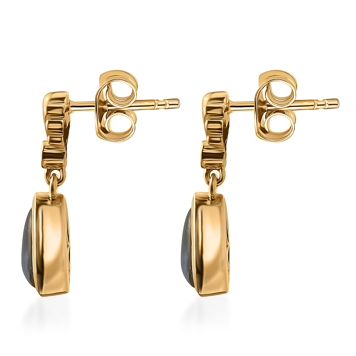 D'Joy - Boulder Opal Triplet & White Zircon Dangling Earring with Push Post in Yellow Gold Plated Sterling Silver 1.36 Ct.