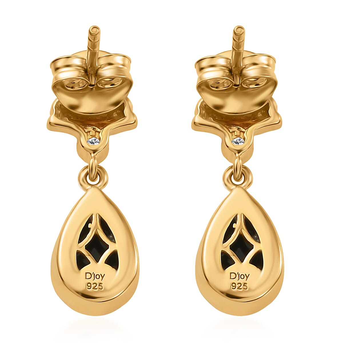 D'Joy - Boulder Opal Triplet & White Zircon Dangling Earring with Push Post in Yellow Gold Plated Sterling Silver 1.36 Ct.